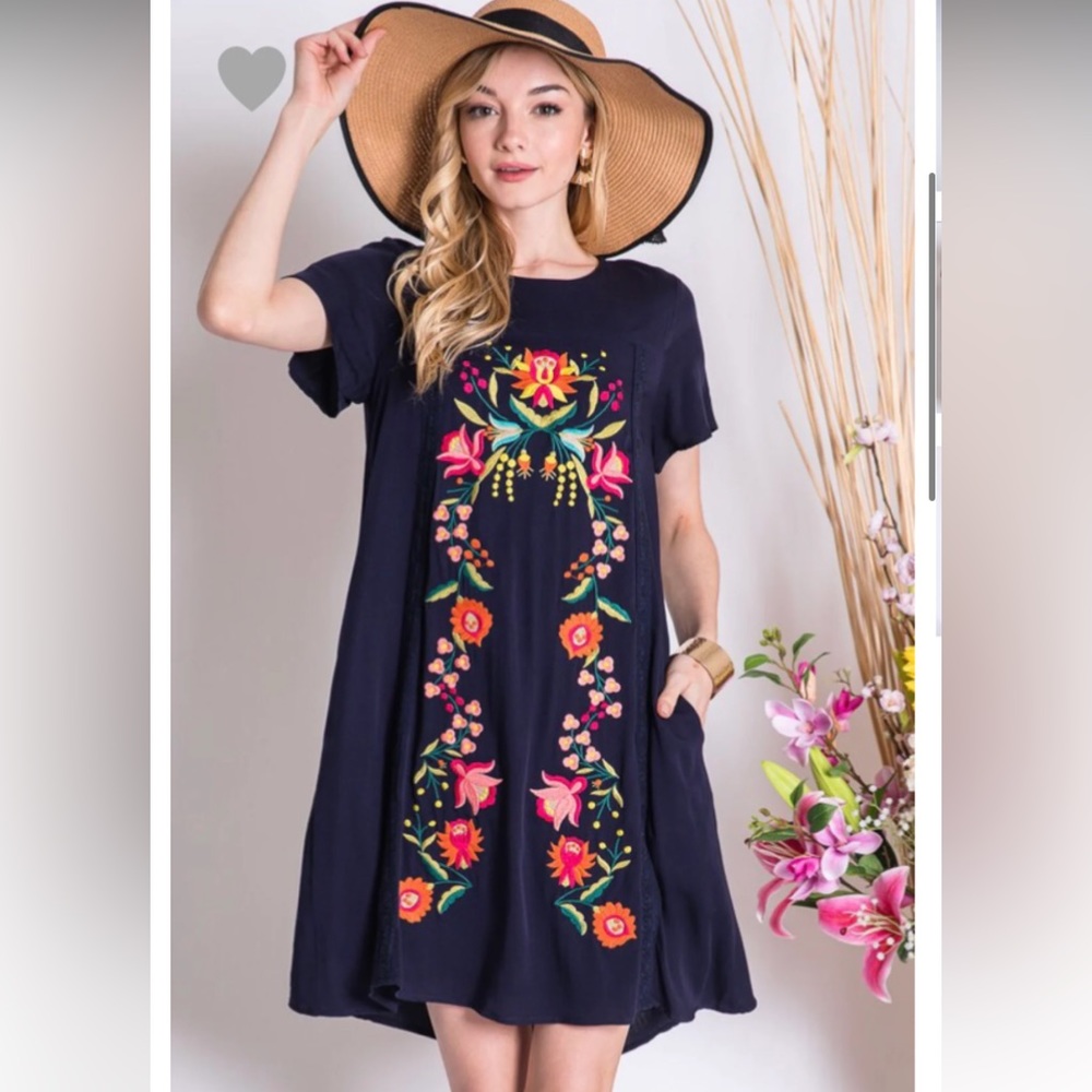 Devi & Dani Large Boho Embroidered Floral Swing Dress